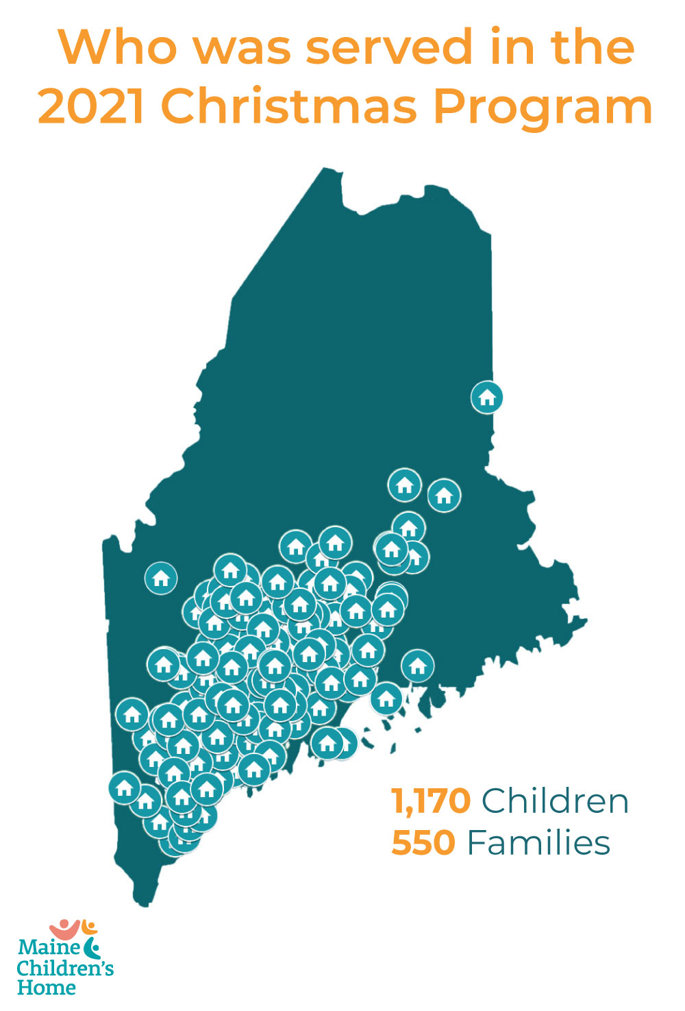 An infographic that shows what communities were reached by Christmas Program in 2021.